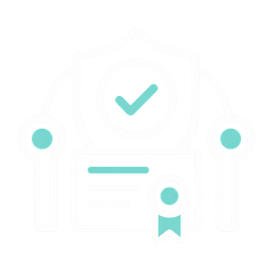 Ícone de certificação RPPS com escudo, selo, documento e marca de verificação, representando segurança técnica e conformidade.