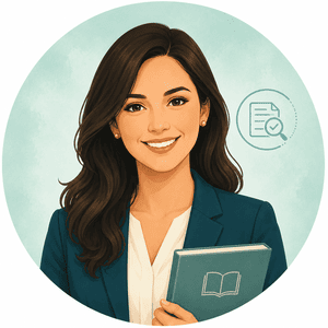 Avatar profissional feminino com livro e ícone de verificação, representando educação permanente e capacitação para RPPS.