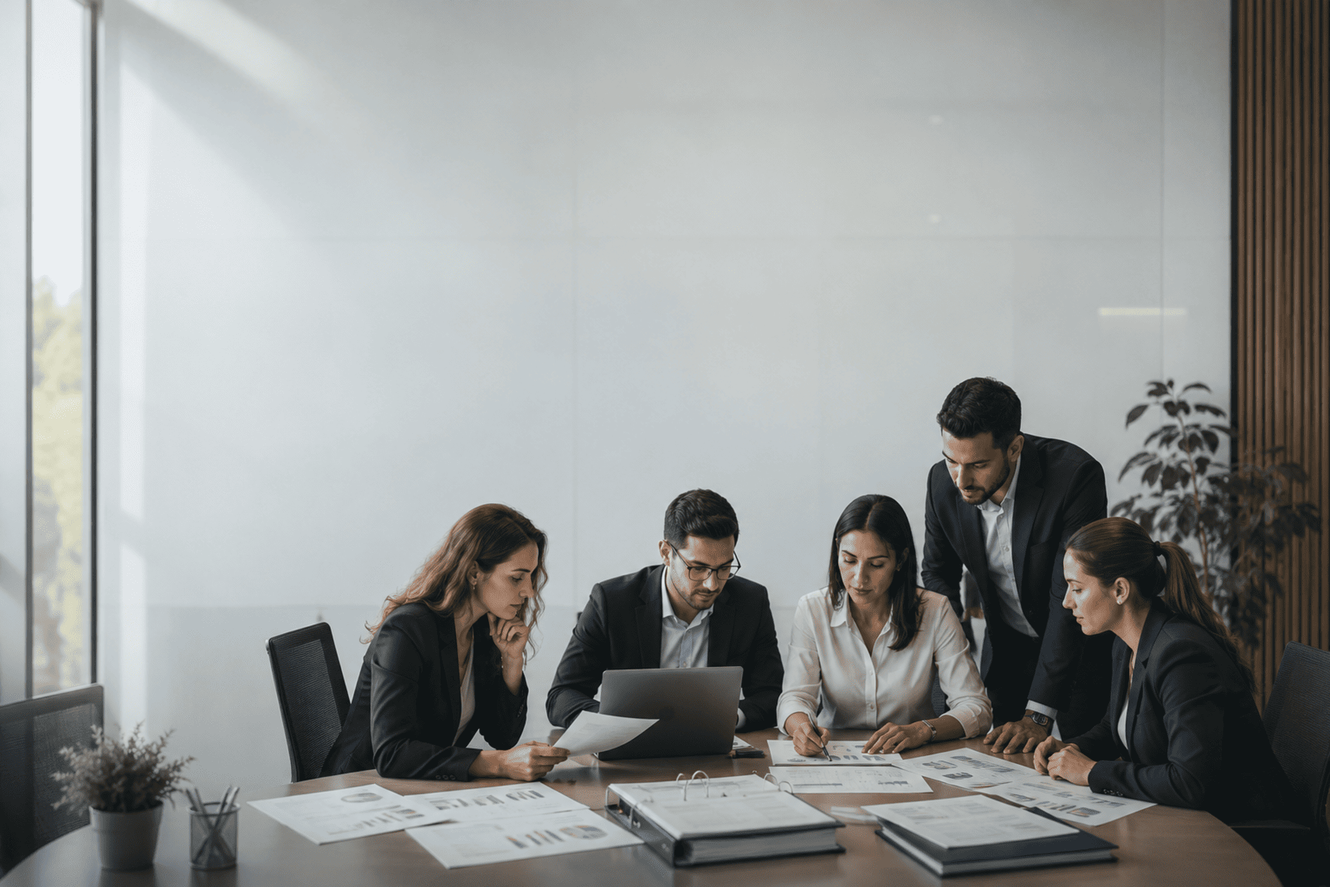 Equipe técnica reunida em ambiente corporativo analisando documentos, indicadores e planejamento para implantação do Pró-Gestão RPPS.