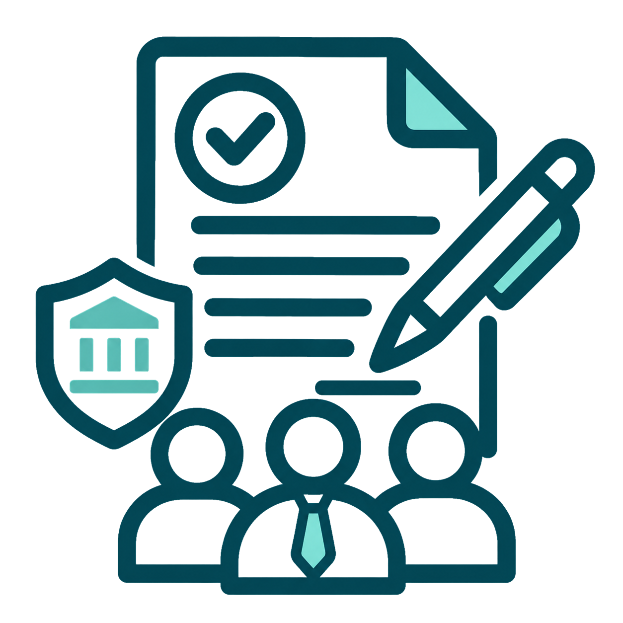 Ícone representando preparação para certificação com checklist, selo de aprovação e equipe.