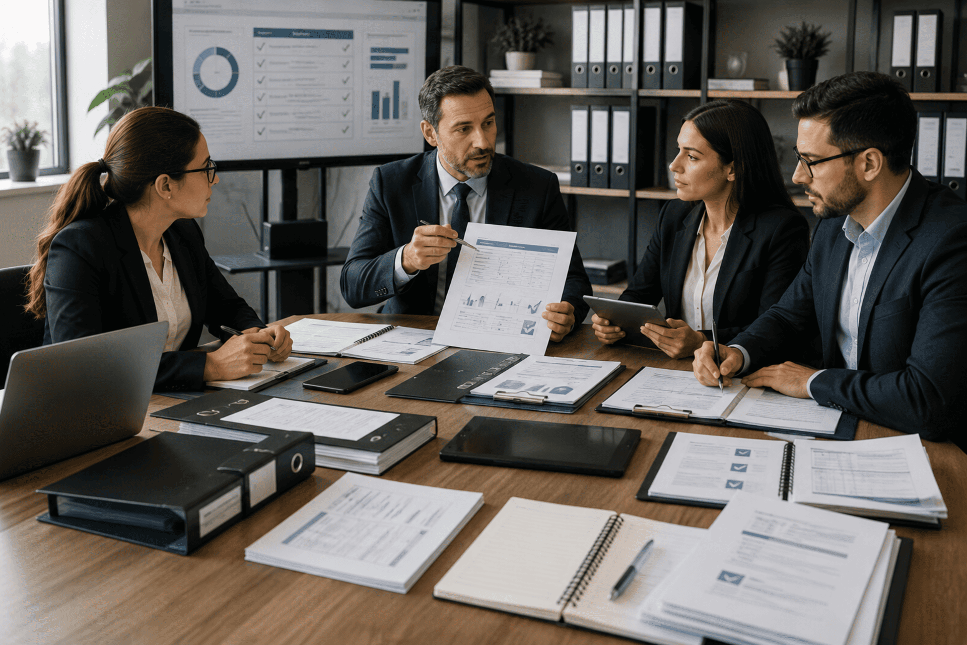 Equipe técnica revisando documentos, evidências e relatórios do RPPS em preparação para a certificação no Pró-Gestão.