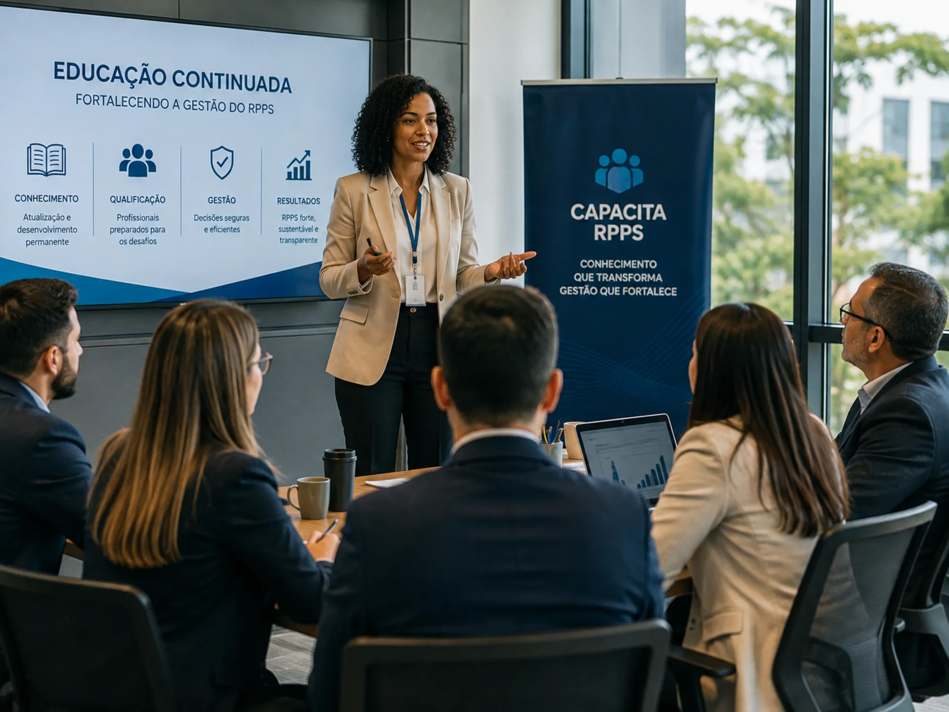 Profissionais de RPPS participando de capacitação em educação continuada para fortalecimento da gestão previdenciária.