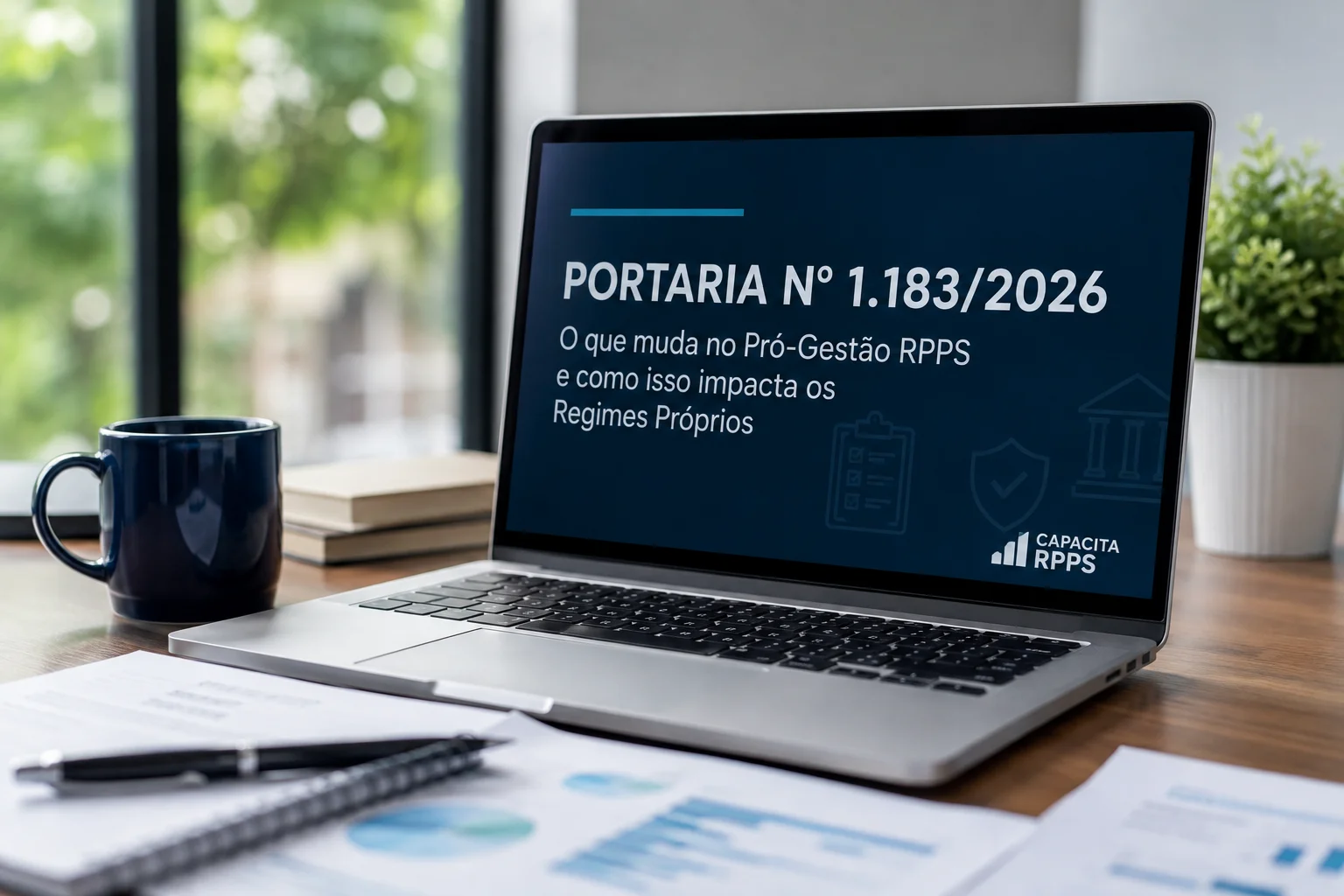 Notebook exibindo análise da Portaria nº 1.183/2026 sobre as mudanças no Pró-Gestão RPPS.